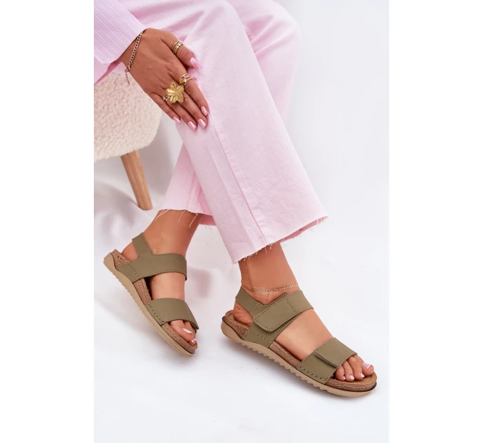 Skórzane Sandały Damskie Inblu AA0001KU Zielone