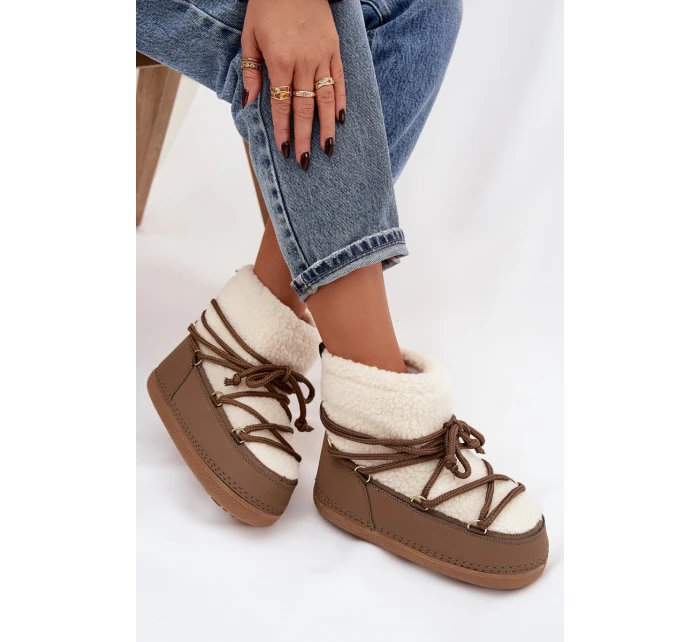 Dámské sněhule s beránkovou podšívkou na zavazování tmavě béžové Belira