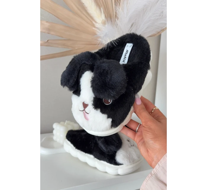 Dětské chlupaté pantofle pejskové černé Farnise