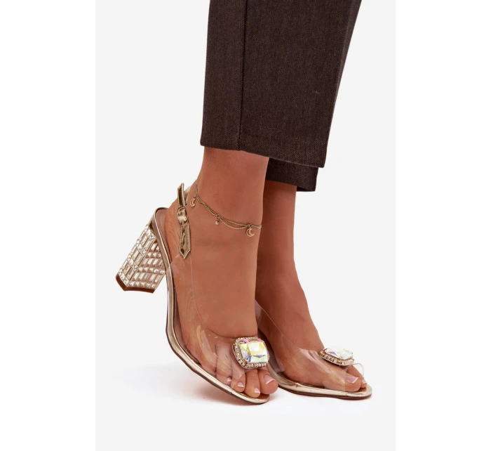 Průhledné sandály na sloupku s krystaly D&A model 21908373 zlaté - S.Barski