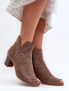 Dámske čižmy na vysokom podpätku z eko semišu s otvorenou špičkou Brown Halania