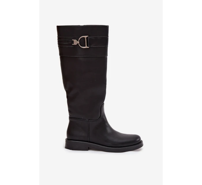 Dámske čižmy na nízkom podpätku s ozdobným detailom Arvessa - čierne Dámske čižmy na nízkom podpätku s ozdobným detailom Arvessa - čierne