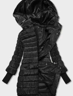 Čierna dámska bunda s úpletovým lemom (P22-6637/6682-1)