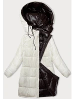 Hrubá obojstranná zimná bunda pre ženy hnedá-ecru (V767)