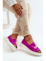 Zazoo 2939 Zamszowe Sandały Damskie Z Kokardką Fuksja