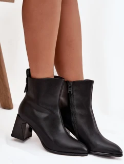 Dámska zateplená členková obuv z pravej kože na podpätku - čierna Vinceza