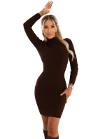Elegantní vypasované svetrové šaty s čokoládová barva model 21787444 - numoco basic Elegantní vypasované svetrové šaty s čokoládová barva model 21787444 - numoco basic