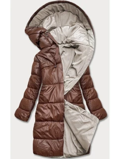 Dlhá obojstranná zimná bunda hnedá/kapučíno (l22-9852-300/62)