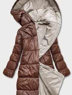 Dlhá obojstranná zimná bunda hnedá/kapučíno (l22-9852-300/62)