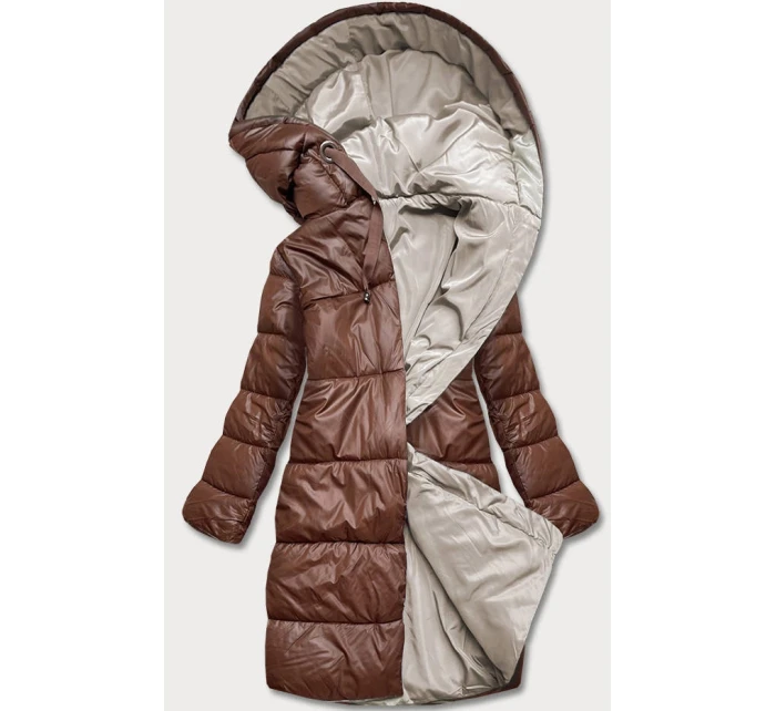 Dlhá obojstranná zimná bunda hnedá/kapučíno (l22-9852-300/62) Dlhá obojstranná zimná bunda hnedá/kapučíno (l22-9852-300/62)
