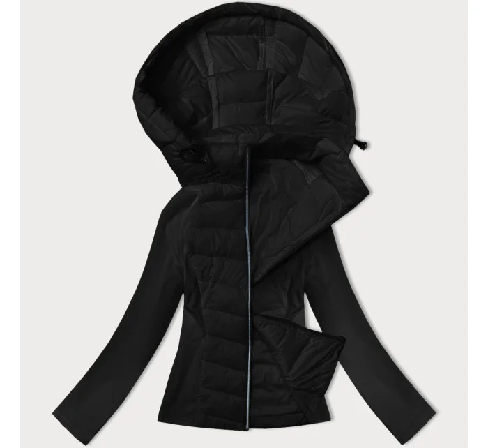 Černá dámská prošívaná bunda z různých spojených materiálů model 21035923 - J.STYLE Černá dámská prošívaná bunda z různých spojených materiálů model 21035923 - J.STYLE