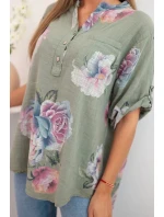 Dámska bavlnená blúzka s kvetinovým vzorom khaki Dámska bavlnená blúzka s kvetinovým vzorom khaki