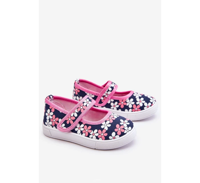 Dziecięce Baleriny W Kwiatuszki Granatowo-Różowe Noah Dziecięce Baleriny W Kwiatuszki Granatowo-Różowe Noah