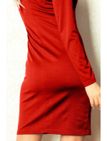 Dámske šaty NUMOCO jednoduché s dlhým rukávom viskózovej krátke meď - Červená - Numoco