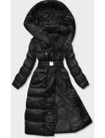 Černá dlouhá dámská bunda s opaskem model 21247355 - Ann Gissy Černá dlouhá dámská bunda s opaskem model 21247355 - Ann Gissy