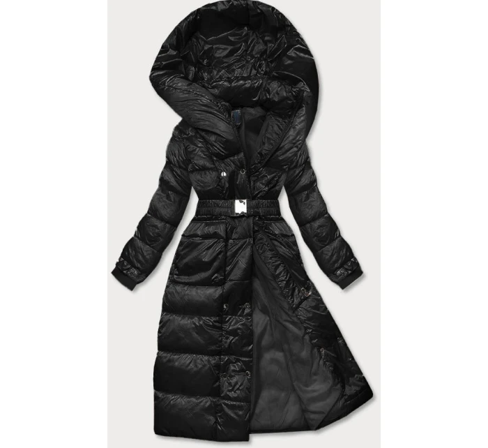 Černá dlouhá dámská bunda s opaskem model 21247355 - Ann Gissy Černá dlouhá dámská bunda s opaskem model 21247355 - Ann Gissy