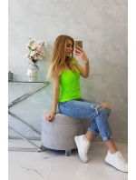 Halenka bez ramínek s volánky zelená neonová Halenka bez ramínek s volánky zelená neonová