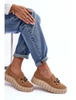 Zamszové dámské polobotky na platformě s ozdobou tmavě béžové Lewski model 21636657 - Boto