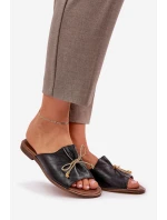 Kožené ploché elegantné papuče s motýlikom Lewski 3572 Black