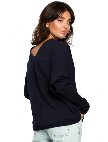 model 18001901 Oversized top s výstřihem do V na zádech tmavě modrý - BeWear