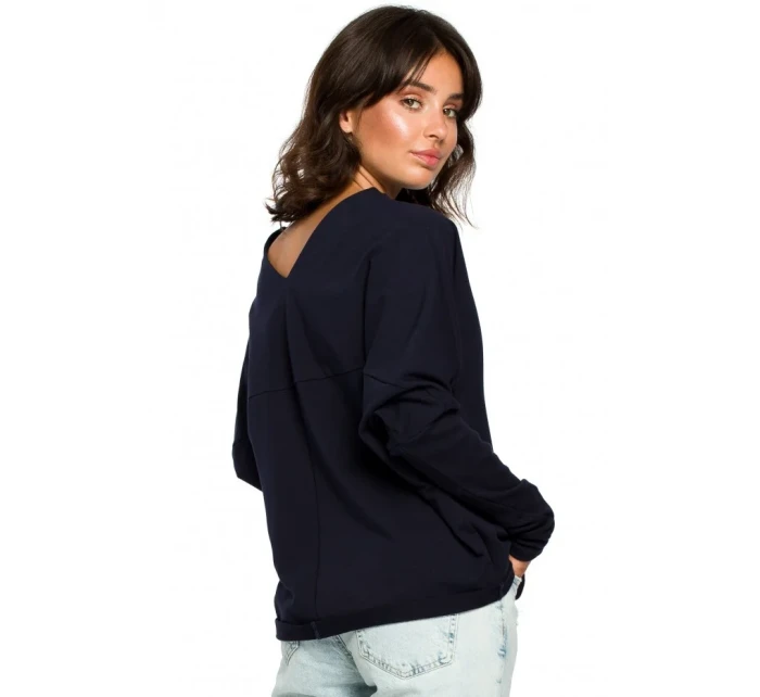 B094 Oversized top s výstrihom do V na chrbte - tmavomodrý