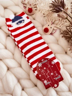 Mládež Pruhované Ponožky S Santa Clausem červene S Bílým