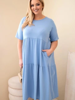 Dámské bavlněné šaty Plus Size s krátkým rukávem a volánem džínová