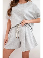 Dámske viskózové maslové šortky s krátkym rukávom a vysokým pásom sivý melír