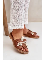 Klapki Z Ozdobą Skóra Naturalna Zazoo 3574/Z Camel Klapki Z Ozdobą Skóra Naturalna Zazoo 3574/Z Camel