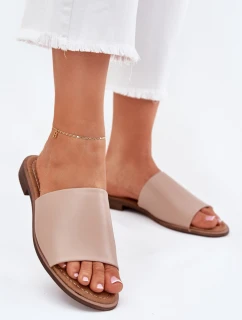 Dámské Kožené Hladké Pantofle Béžové model 21701724 - EVENTO