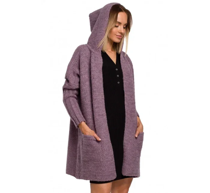 M556 Pletený sveter s kapucňou - vresová farba