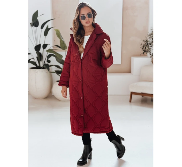Dámský prošívaný dlouhý kabát bordó Dstreet model 21990543 - FashionStreet