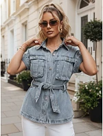 Koszula damska jeansowa z paskiem i krótkim rękawem model 22223058 - FashionStreet