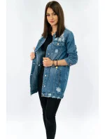 Dlhá svetlo modrá dámska džínsová oversize bunda (X-761)