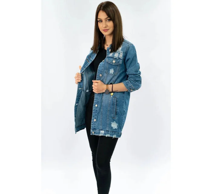 Dlhá svetlo modrá dámska džínsová oversize bunda (X-761)