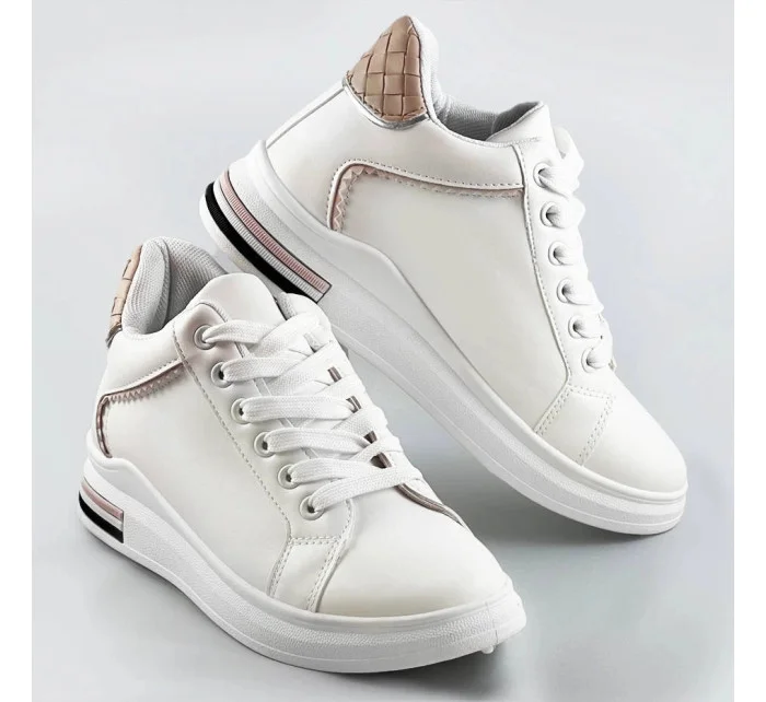 Bielo-béžové športové topánky so skrytým klinom (666-16)