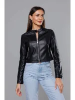 Krátka čierna bunda ramoneska so stojačikom (11Z8038)