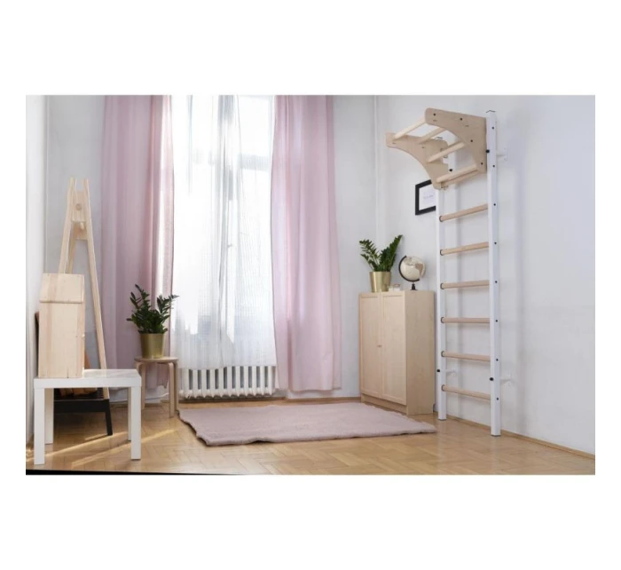 DREVENO-KOVOVÝ GYMNASTICKÝ REBRÍK NA 4 ÚCHOPY S DREVENOU TYČOU BENCHK 211W