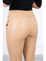 Kožené kalhoty zavazované vpředu v béžové barvě