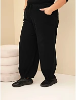 Dámské kalhoty bavlněné Plus Size manšestrové s gumou v pase a kapsami černé Dámské kalhoty bavlněné Plus Size manšestrové s gumou v pase a kapsami černé