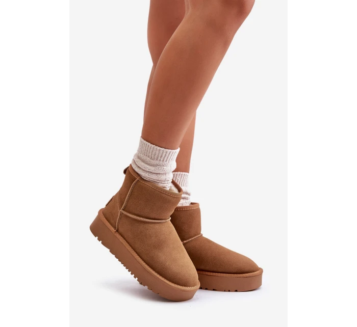 Skórzane Zamszowe Śniegowce Na Platformie Za Kostkę Camel Rianaella Skórzane Zamszowe Śniegowce Na Platformie Za Kostkę Camel Rianaella