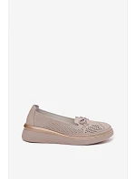 Kožené perforované polobotky na platformě LR61-7043 Béžové