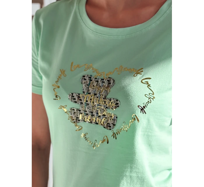 TEDDYCAP dámske tričko s medvedíkom mätová FashionStreet RY2747