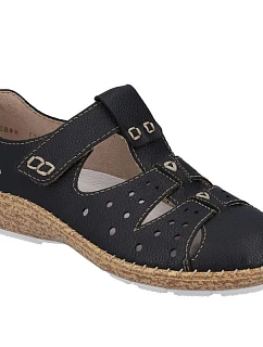 Dámská kožená pohodlná obuv na suchý zip s otevřenou špičkou černá model 22063233 - Rieker