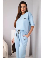 Dámský komplet viskózový máslo s krátkým rukávem a kalhotami s ohrnutým nohavicí modrý