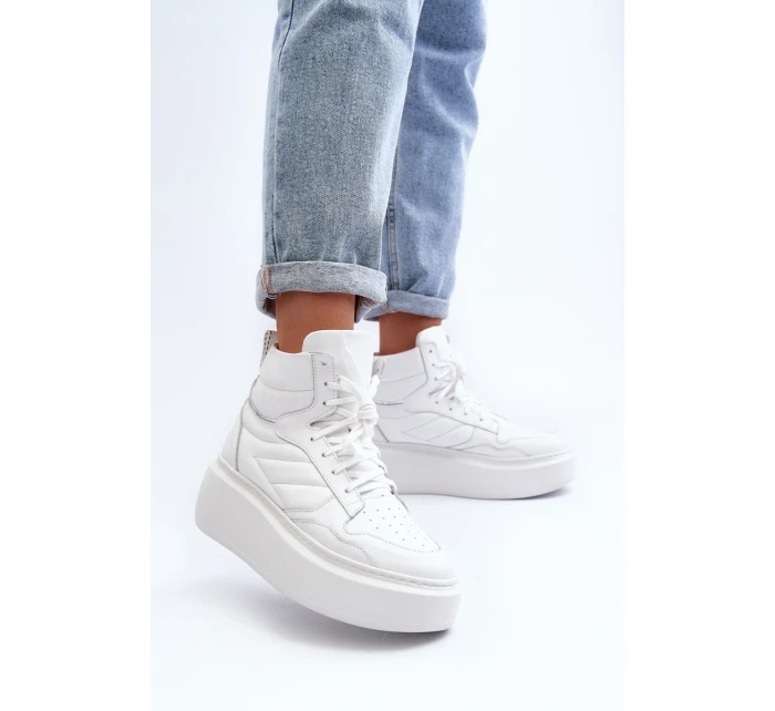 model 21647188 Dámské Kožené Sportovní Boty Na Platformě Bílé - Zazoo model 21647188 Dámské Kožené Sportovní Boty Na Platformě Bílé - Zazoo