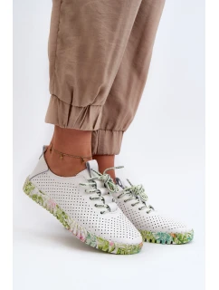 Dámské kožené polobotky se šněrováním bílé model 21662837 - S.Barski