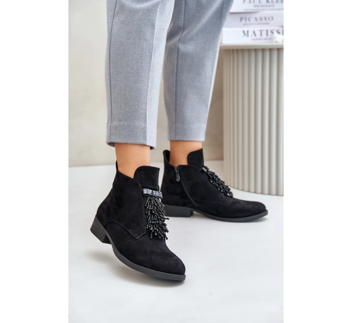 Zateplené Nízké Boty S Dekorací Na Zip Černé model 21675901 - S.Barski Zateplené Nízké Boty S Dekorací Na Zip Černé model 21675901 - S.Barski