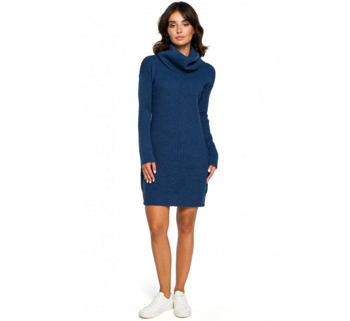 BK010 Pletené svetrové šaty s vysokým výstrihom - béžové