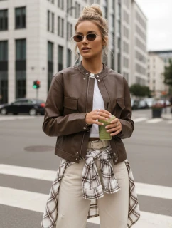 Hnedá dámska kožená bunda FashionStreet TY5540